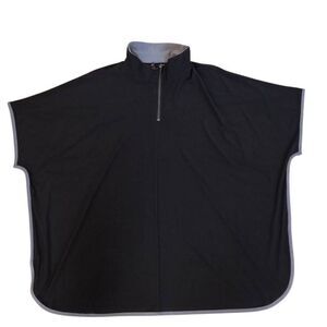 By JJ Womens Quarter Zip Mock Neck Poncho Pullover Top Black Gray Trim One Size